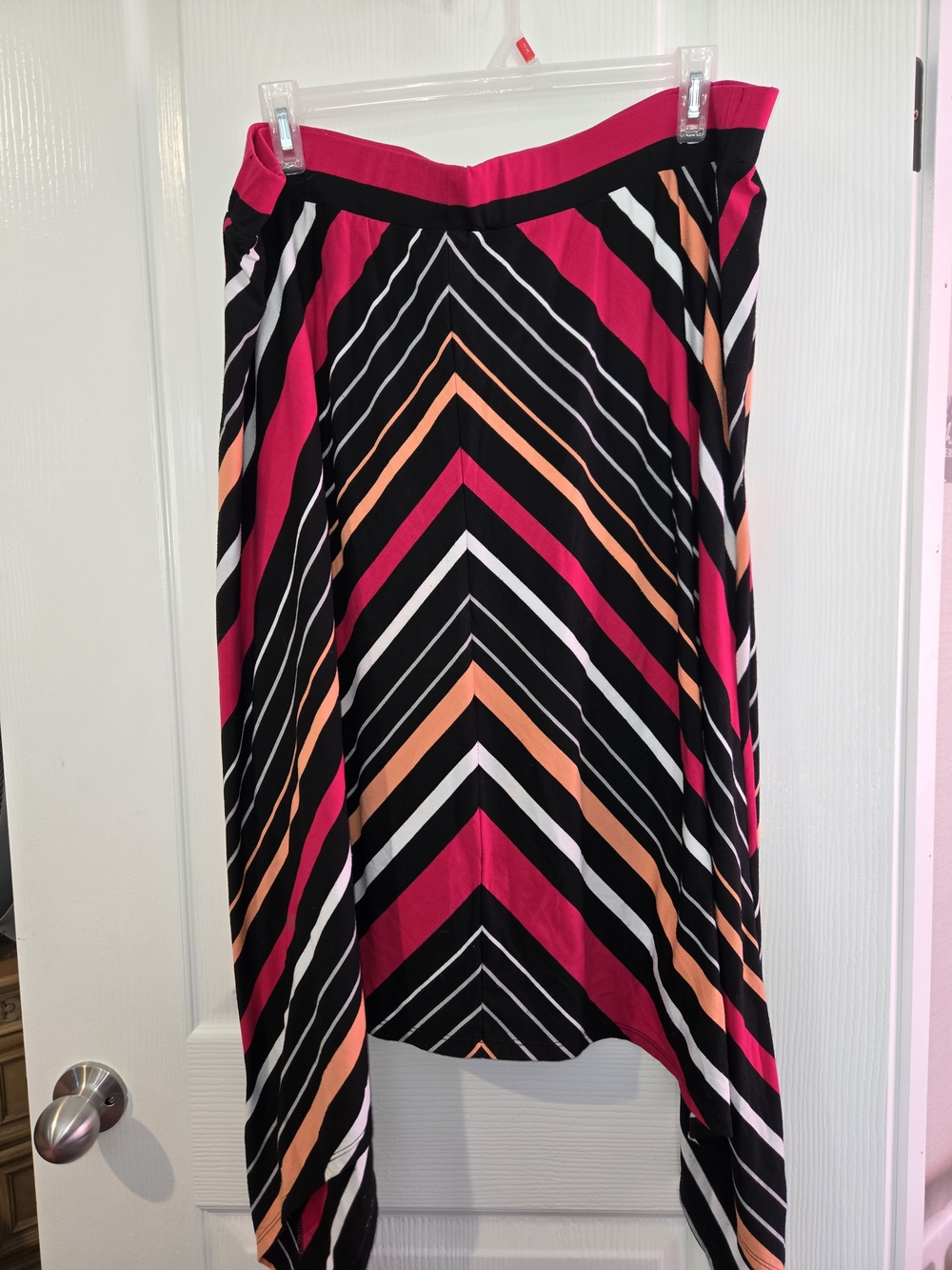 Faded Glory Chevron Asymmetrical Midi Skirt - Hot Pink, Black & Peach